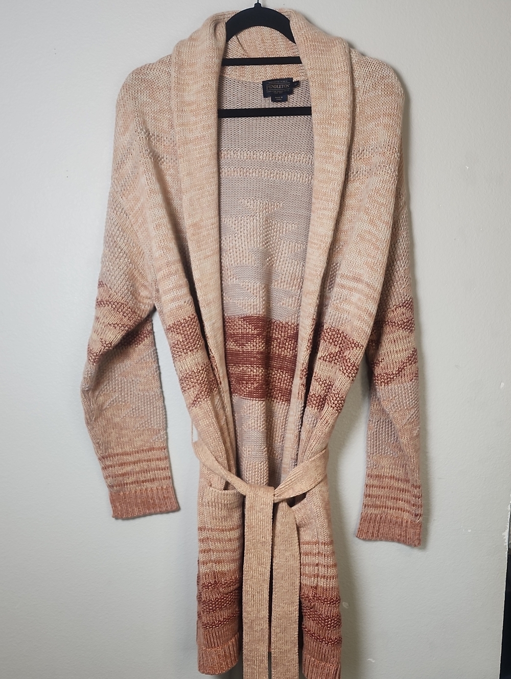Pendleton Monterrey Belted Cream and Brown Southwestern Open-Front Cardigan XL. - Picture 7 of 10